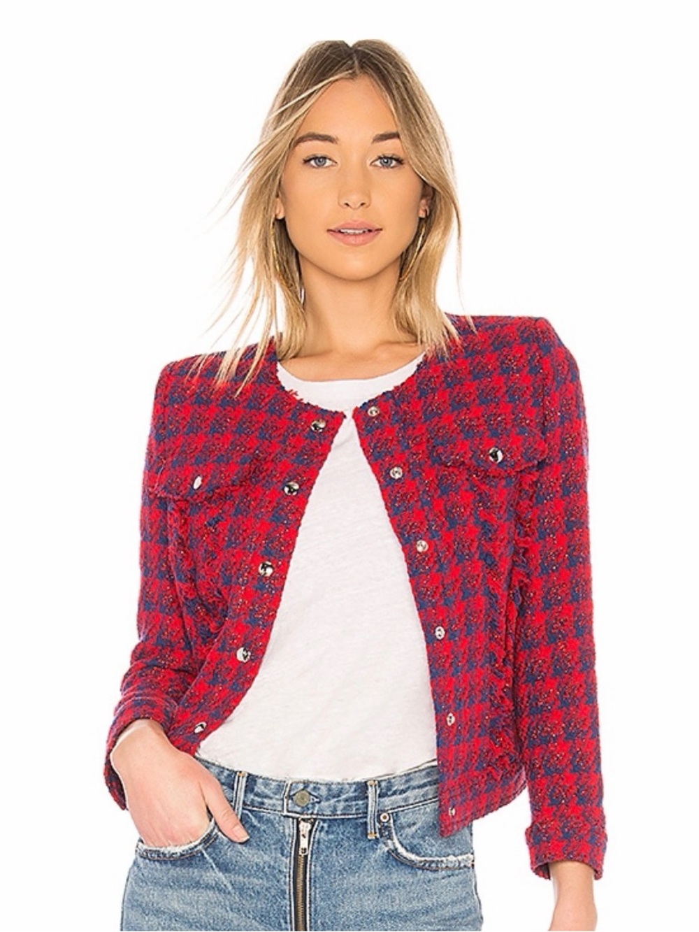 IRO Red & Blue Tweed Jacket Size 40